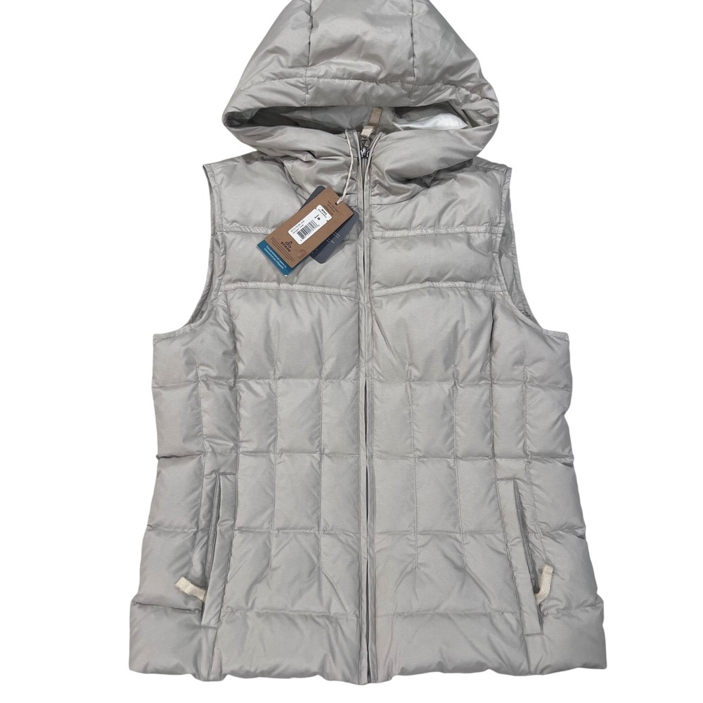 prAna Women's Imogen Vest Puffer Hooded Zip Up Cream,  Size Medium
